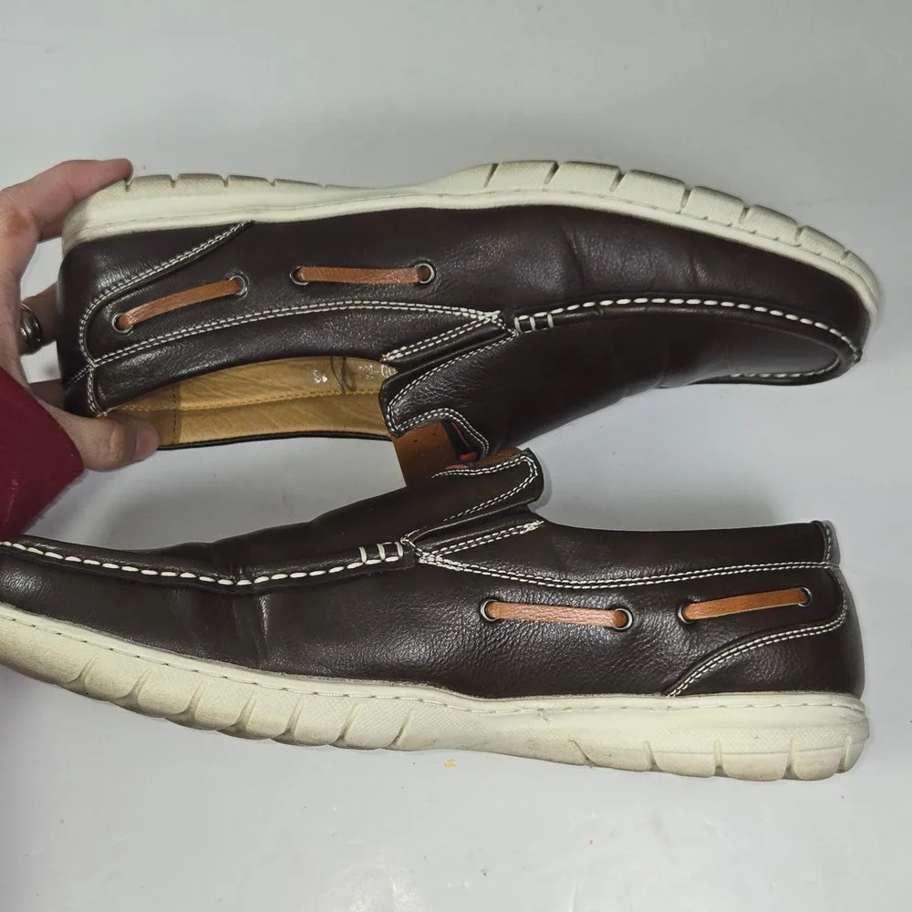 Franco Vanucci Mens Dark Brown Leather Slip‎ On Loafers Shoes Size 13